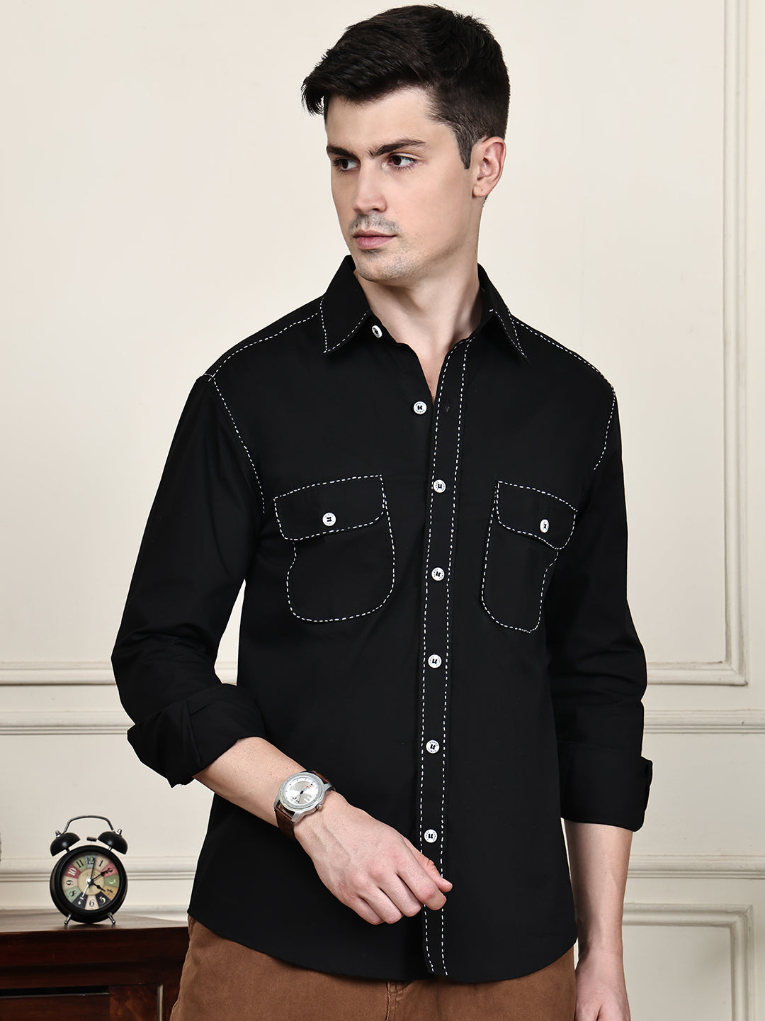 Kamizz Black Artisan Stitch Shirt