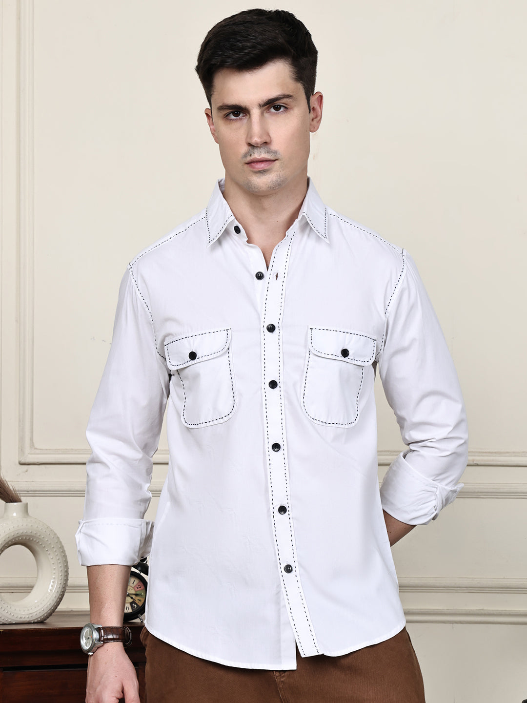 Kamizz White Hand-Stitched Detail Shirt