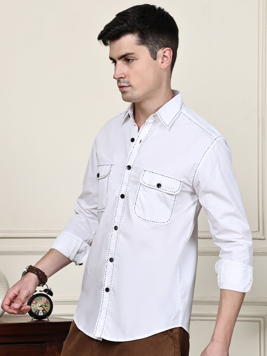 Kamizz White Hand-Stitched Detail Shirt