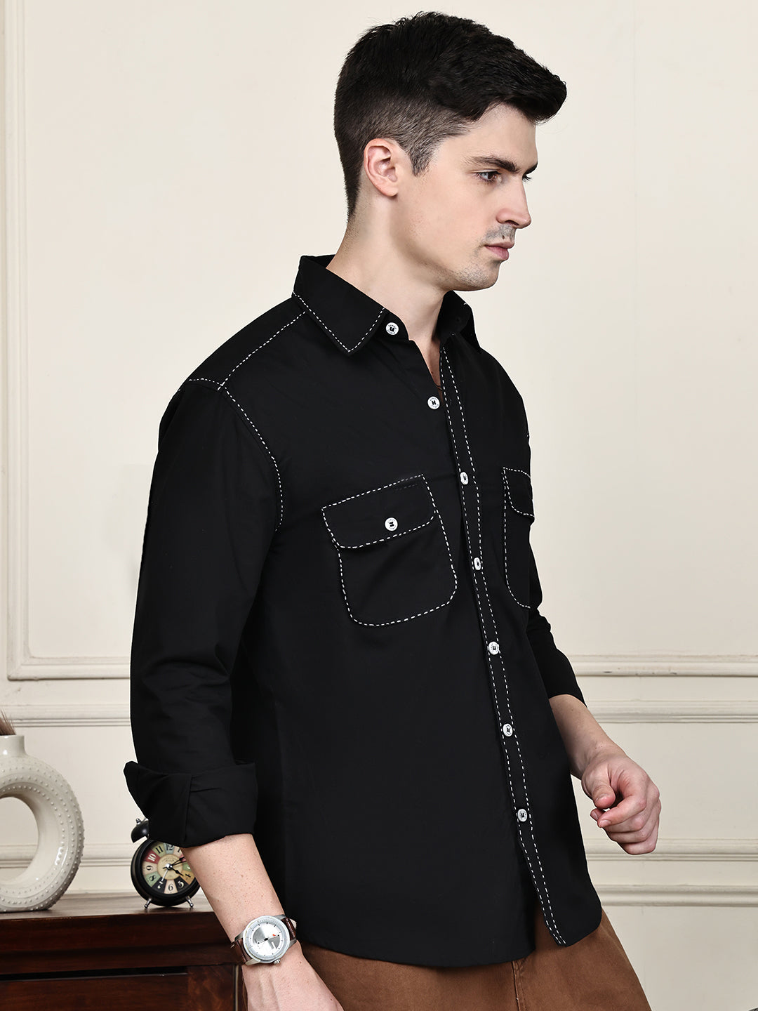 Kamizz Black Artisan Stitch Shirt
