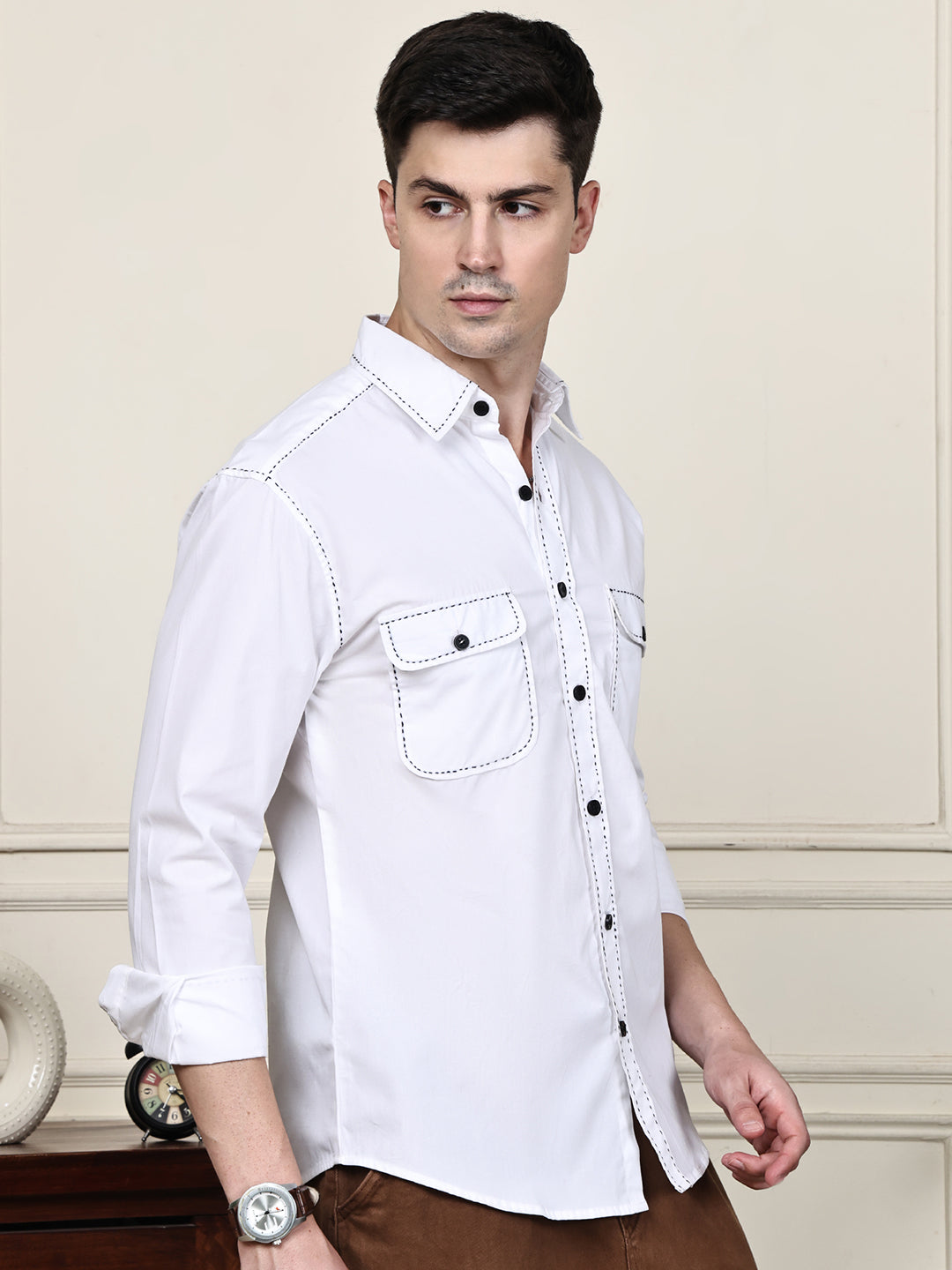 Kamizz White Hand-Stitched Detail Shirt