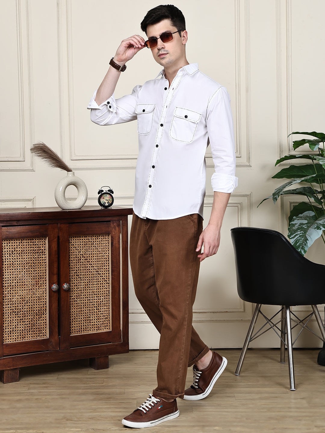 Kamizz White Hand-Stitched Detail Shirt