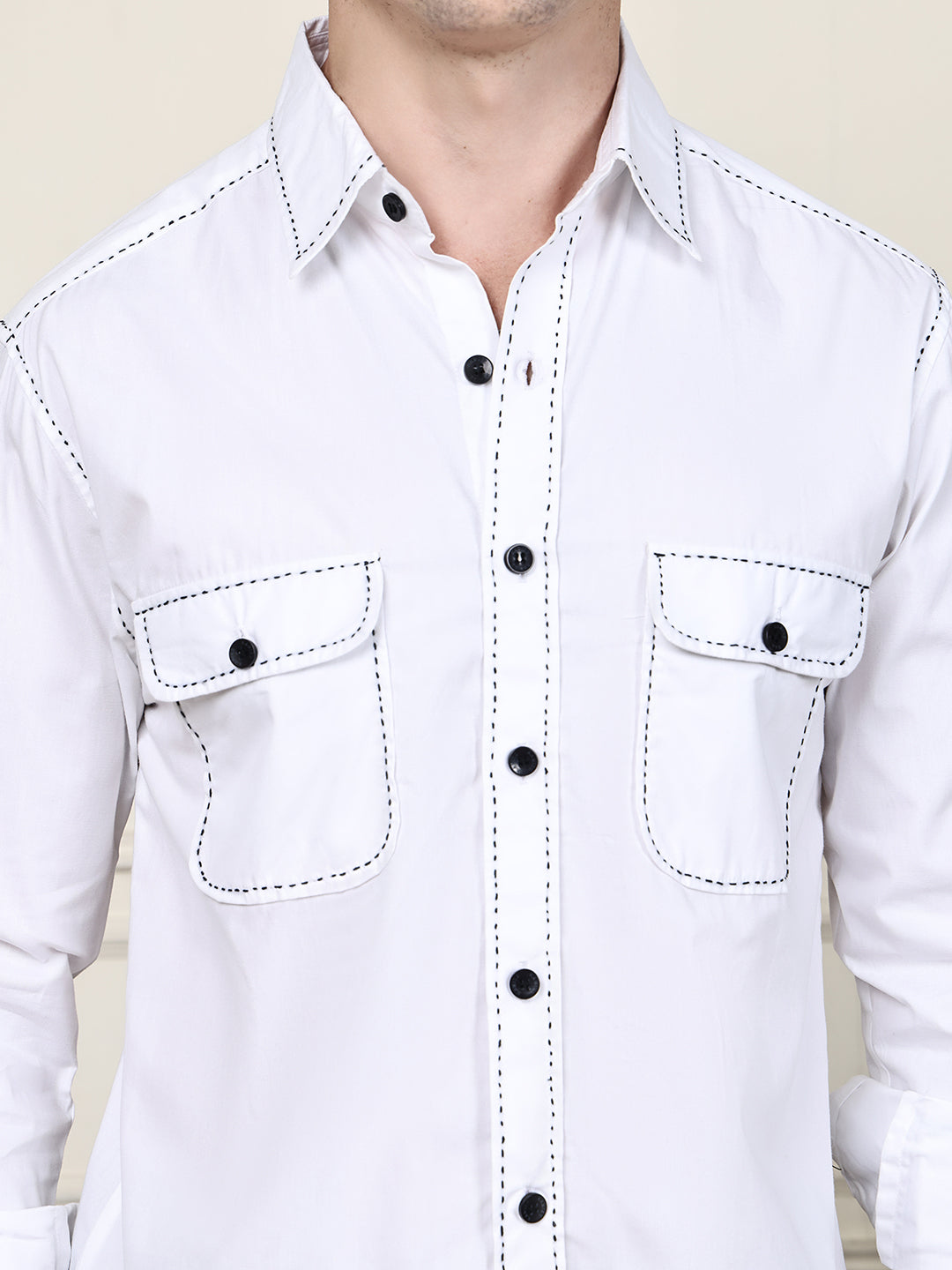 Kamizz White Hand-Stitched Detail Shirt