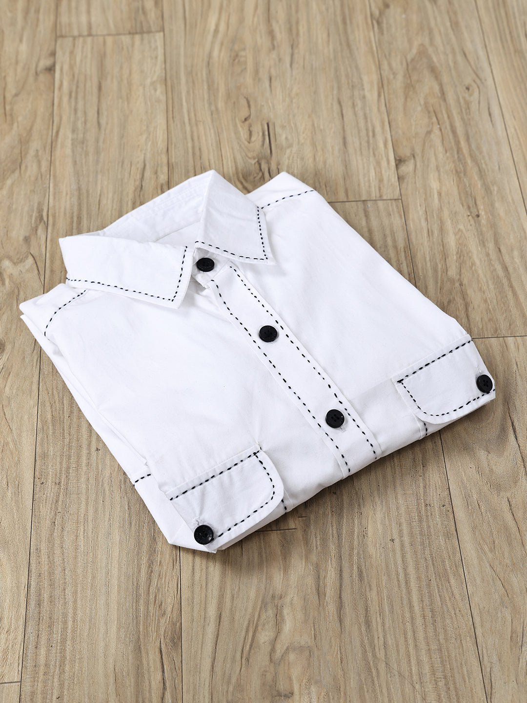 Kamizz White Hand-Stitched Detail Shirt
