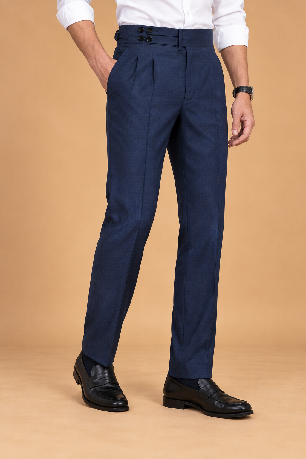 Navy European Cut Straight-Fit Trousers