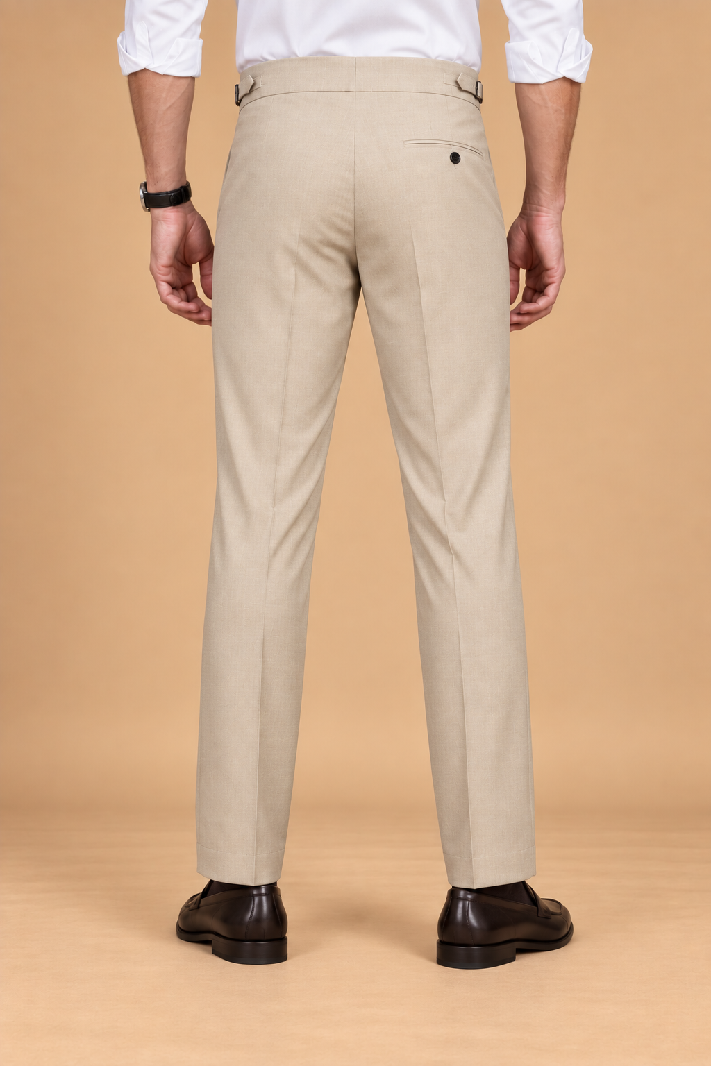 Beige European Cut Straight-Fit Trousers