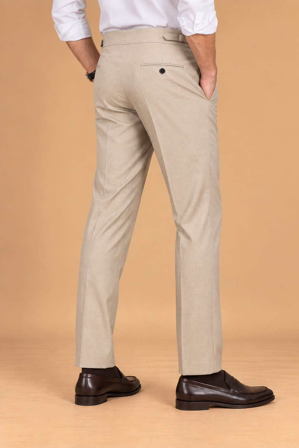 Beige European Cut Straight-Fit Trousers