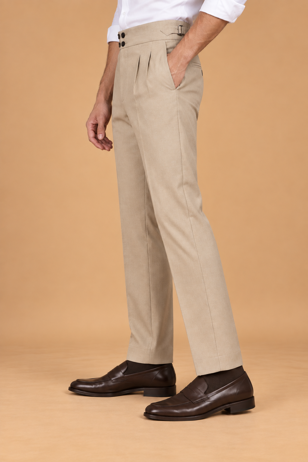 Beige European Cut Straight-Fit Trousers