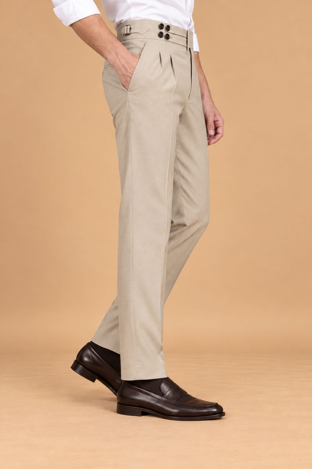 Beige European Cut Straight-Fit Trousers