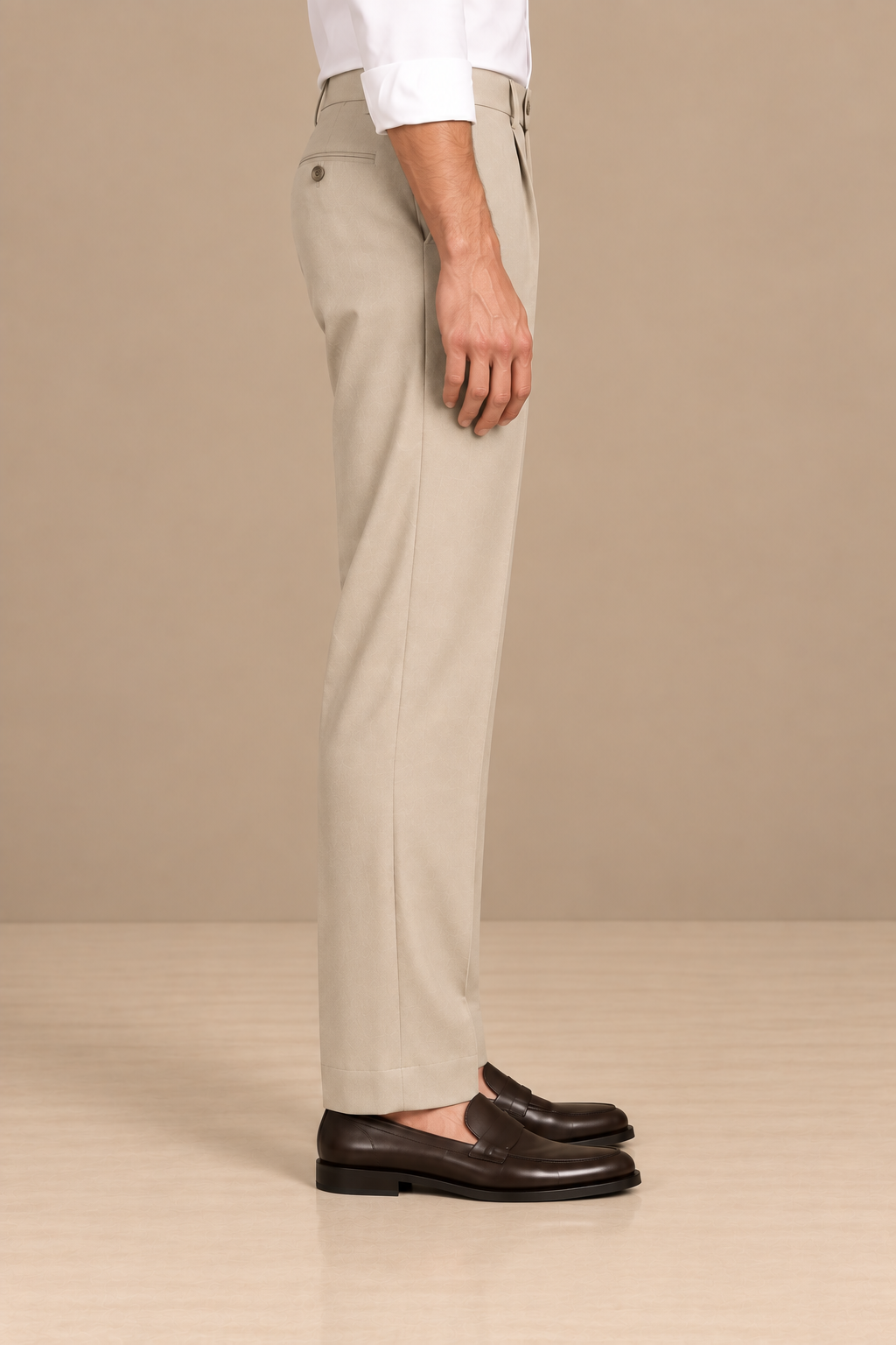 Beige Modern Straight-Fit Trousers