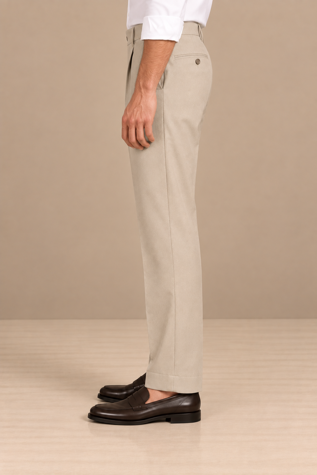 Beige Modern Straight-Fit Trousers