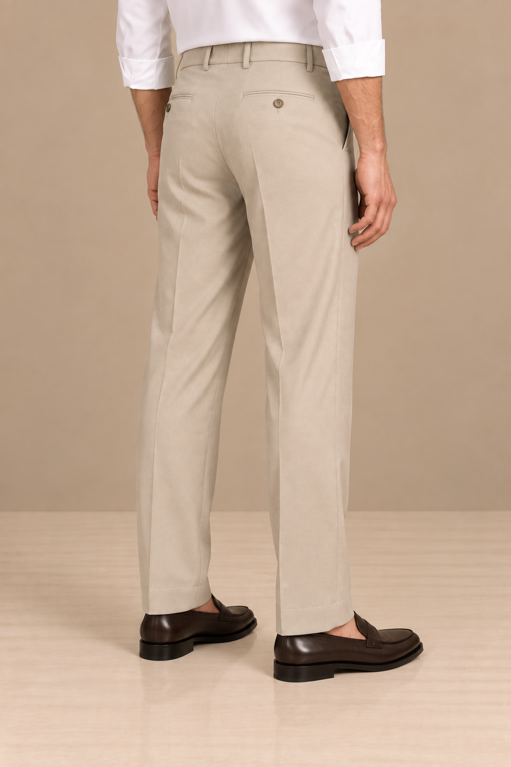 Beige Modern Straight-Fit Trousers