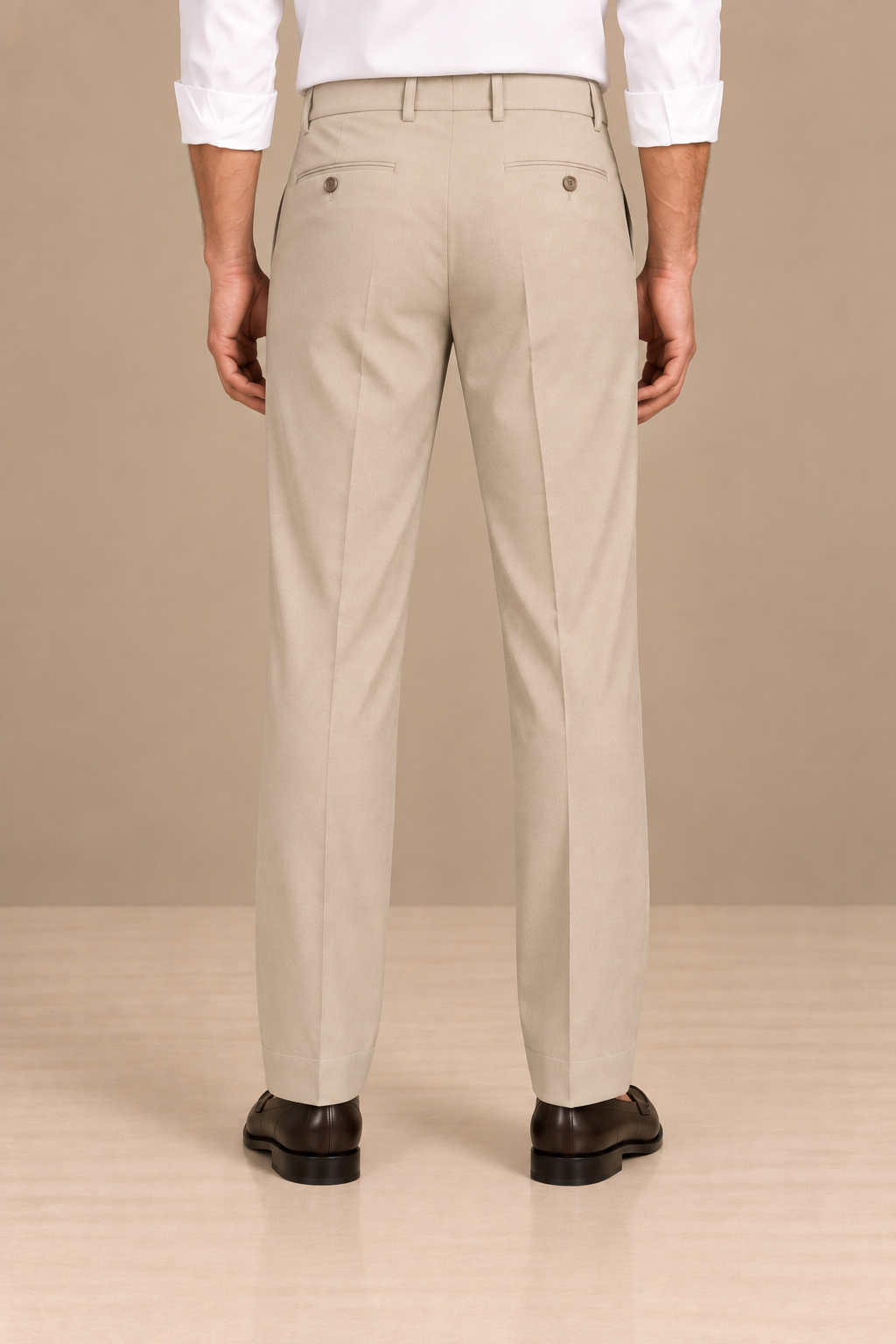 Beige Modern Straight-Fit Trousers