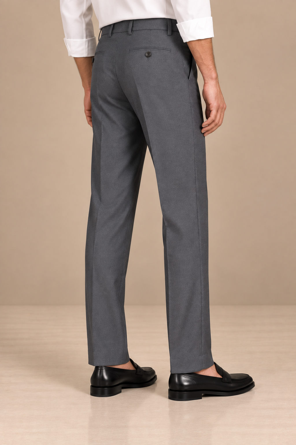 Grey Modern Straight-Fit Trousers