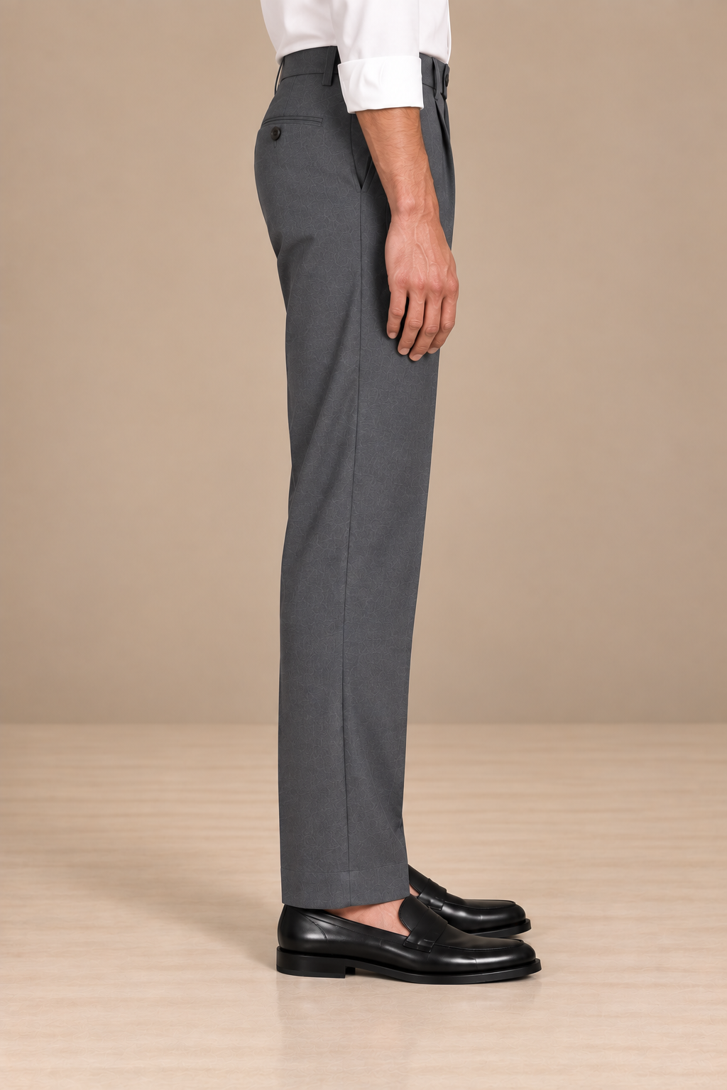 Grey Modern Straight-Fit Trousers
