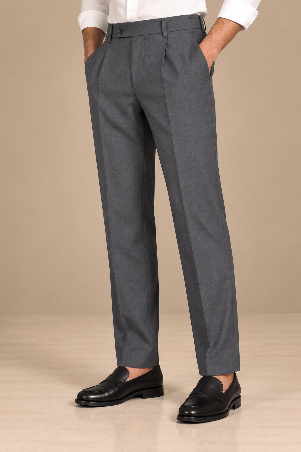 Grey Modern Straight-Fit Trousers