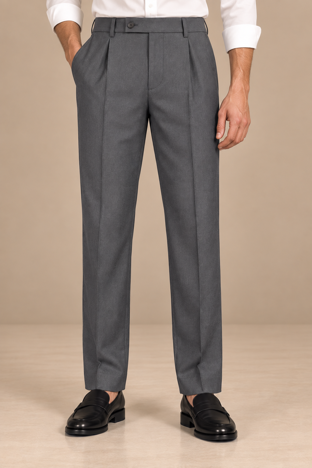 Grey Modern Straight-Fit Trousers