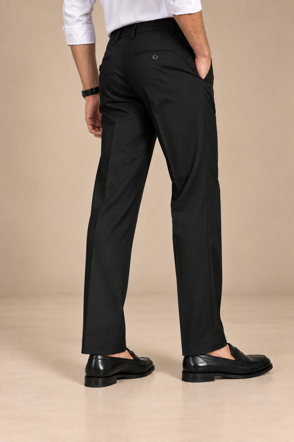 Black Modern Straight-Fit Trousers