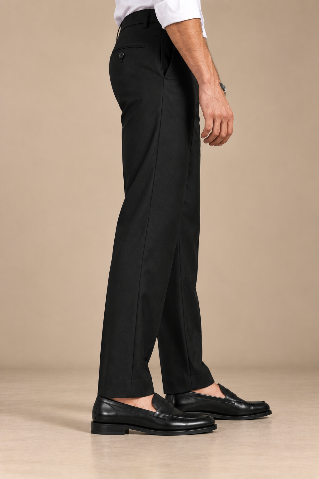 Black Modern Straight-Fit Trousers
