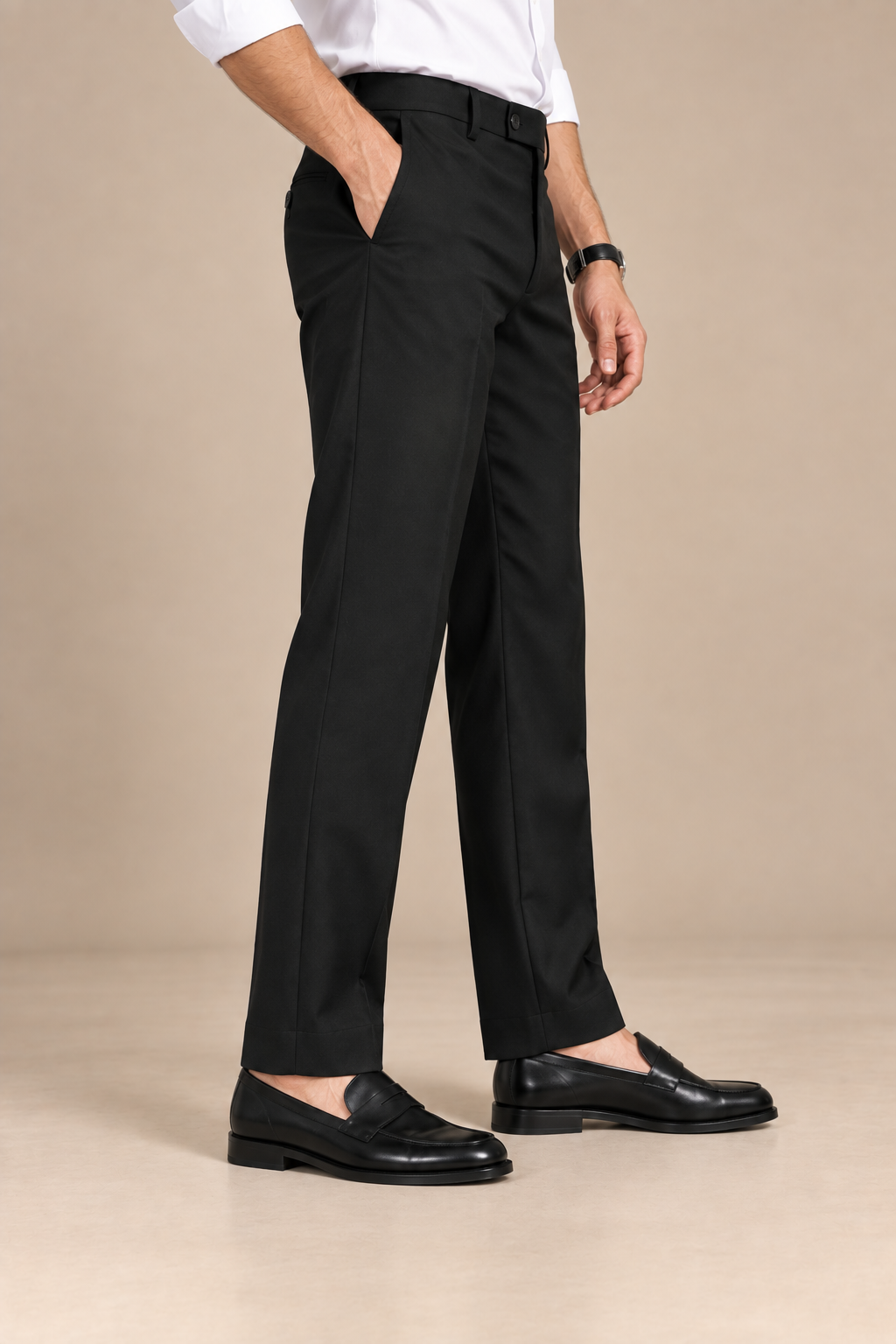 Black Modern Straight-Fit Trousers