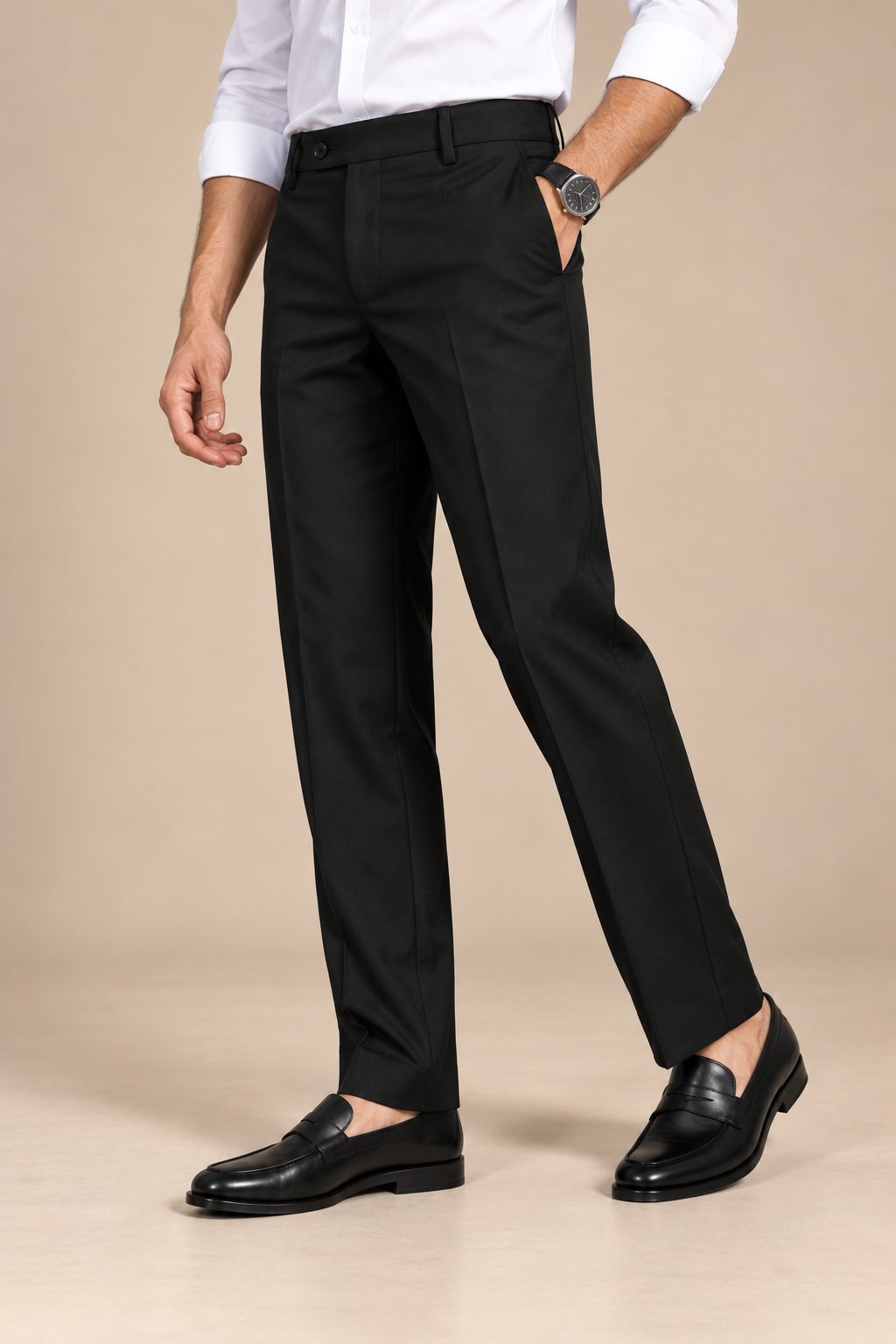 Black Modern Straight-Fit Trousers
