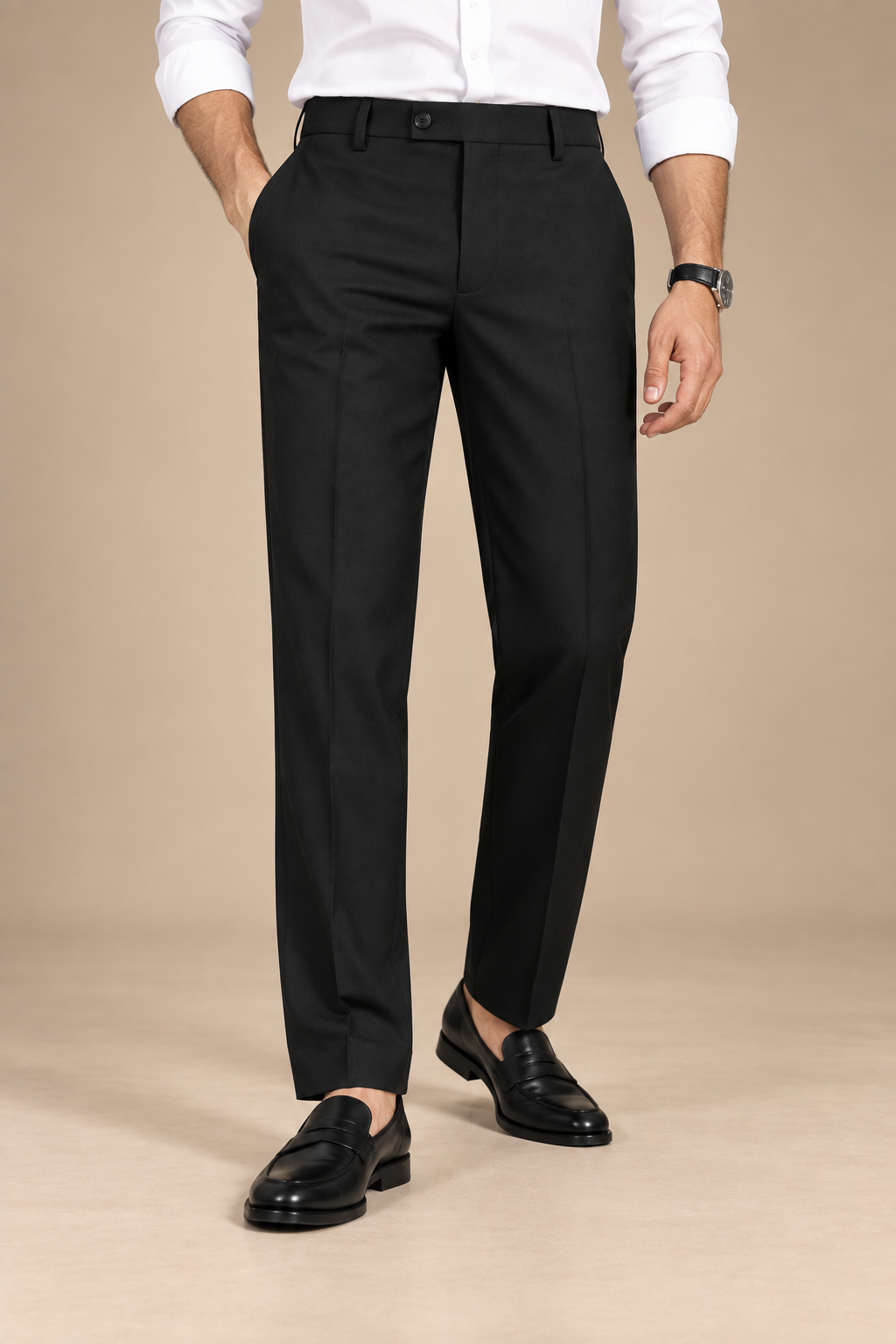 Black Modern Straight-Fit Trousers