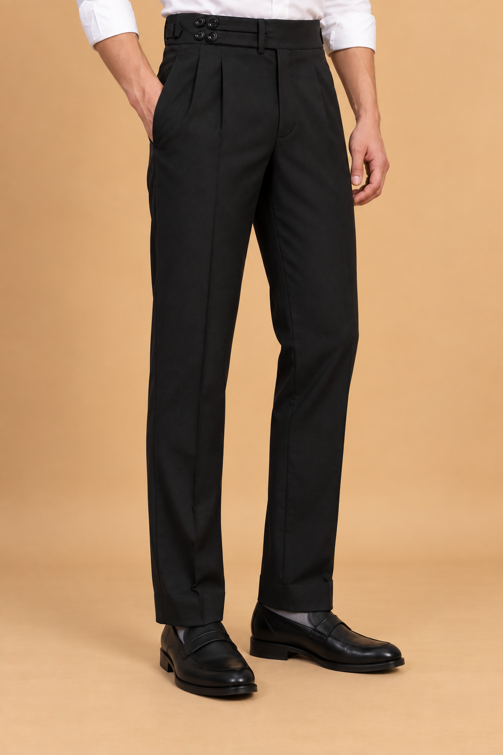 Black European Cut Straight-Fit Trousers