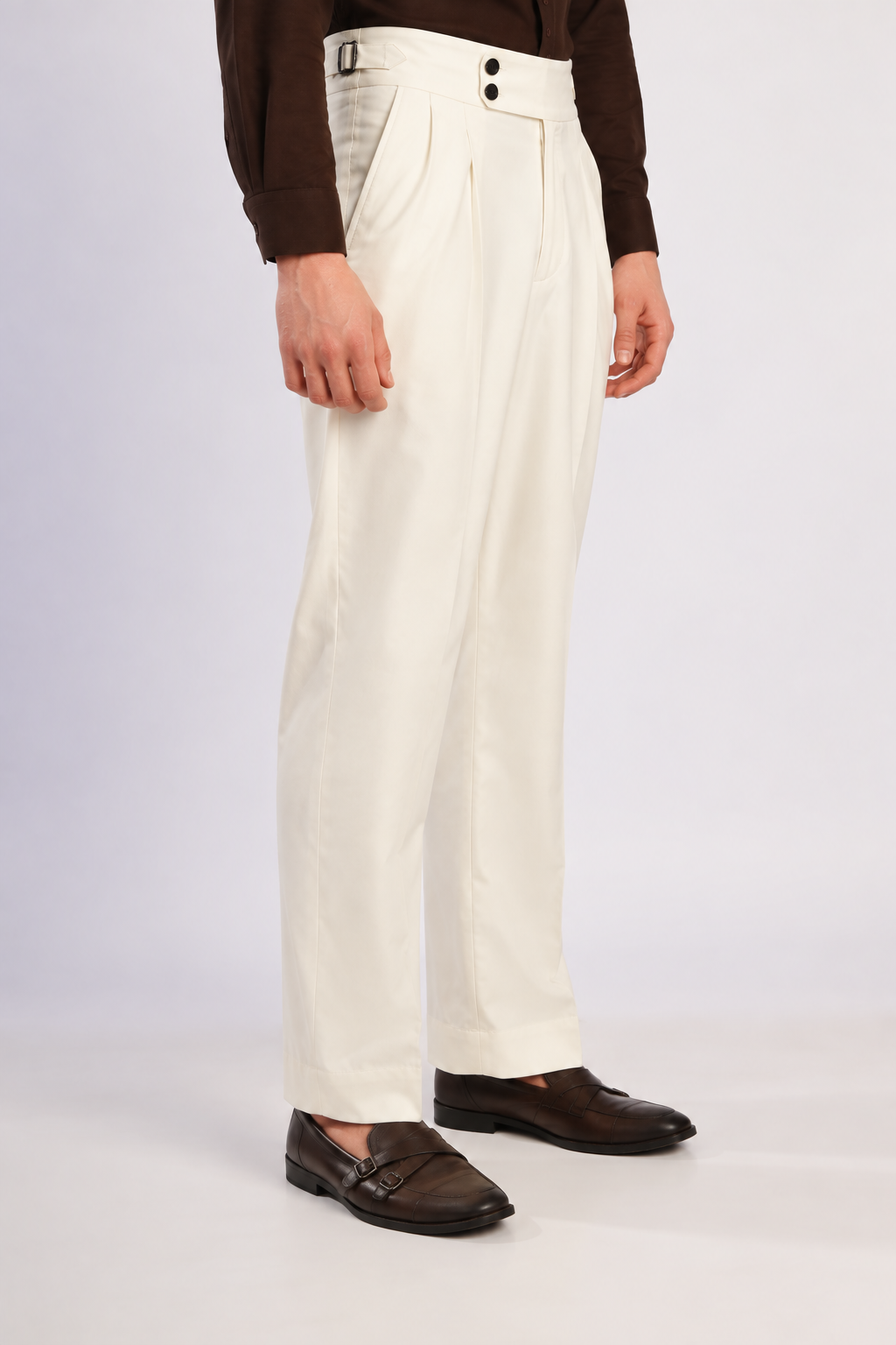 Ivory Italian Double-Button Pleated Trousers