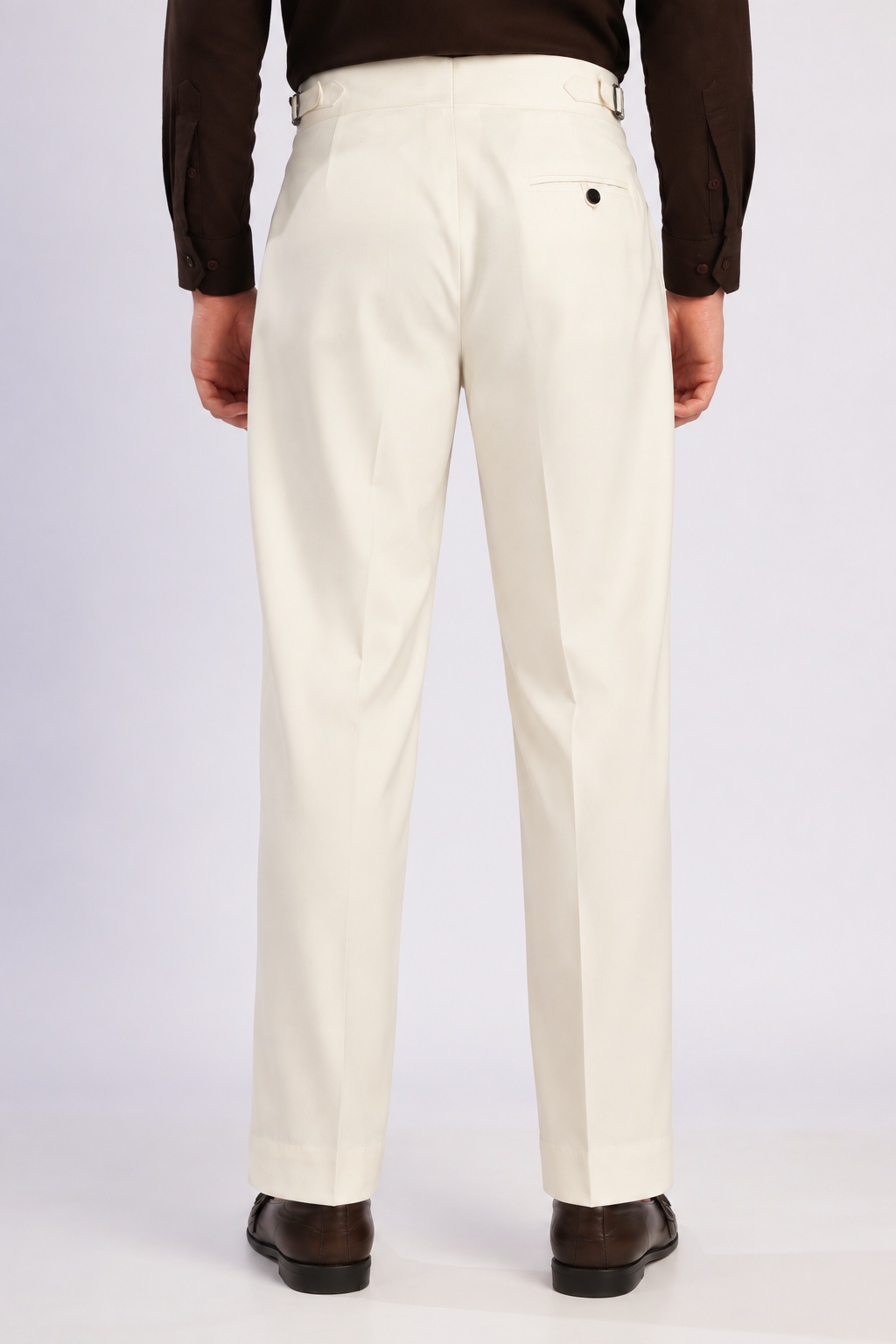 Ivory Italian Double-Button Pleated Trousers