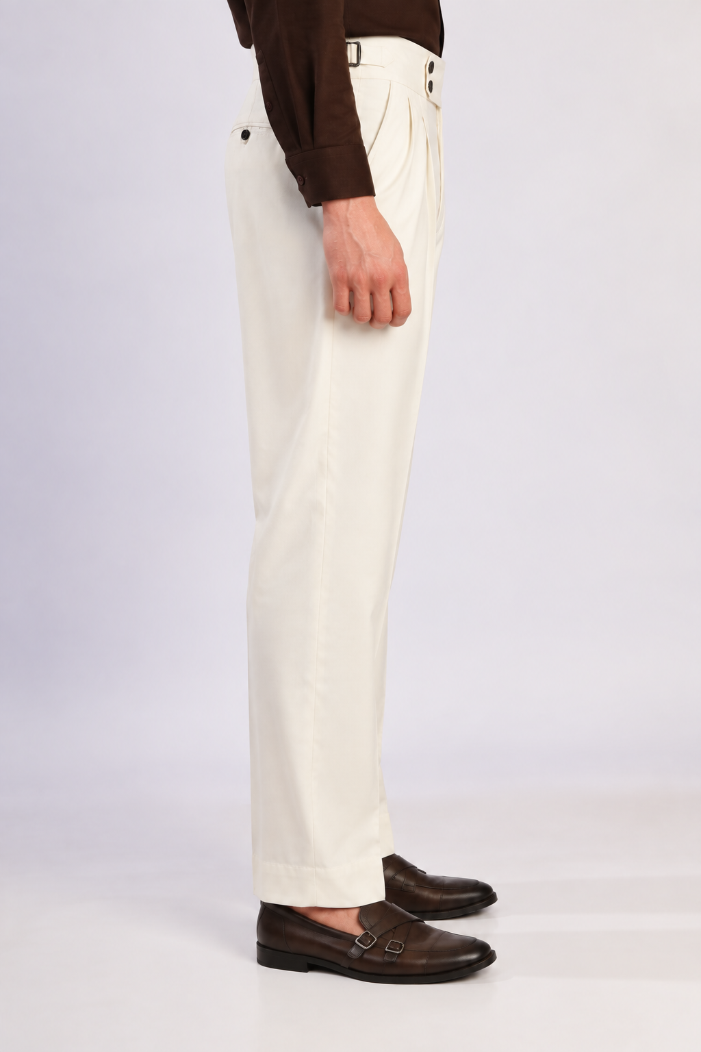 Ivory Italian Double-Button Pleated Trousers