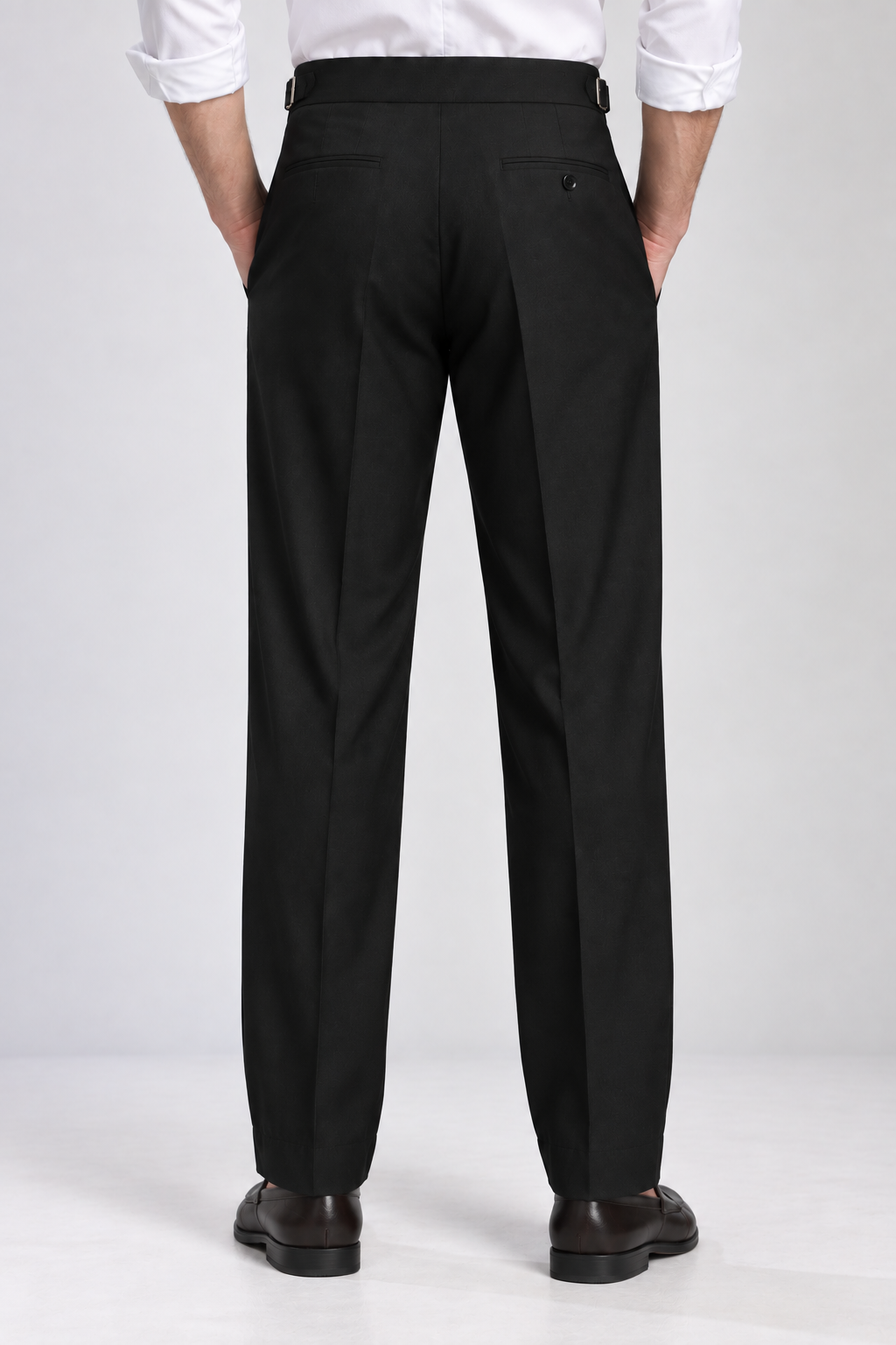 Black Italian Double-Button Pleated Trousers