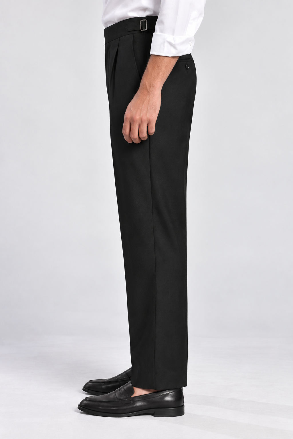 Black Italian Double-Button Pleated Trousers