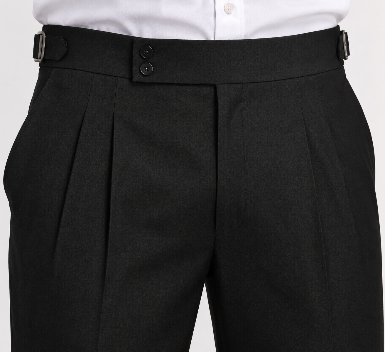 Black Italian Double-Button Pleated Trousers