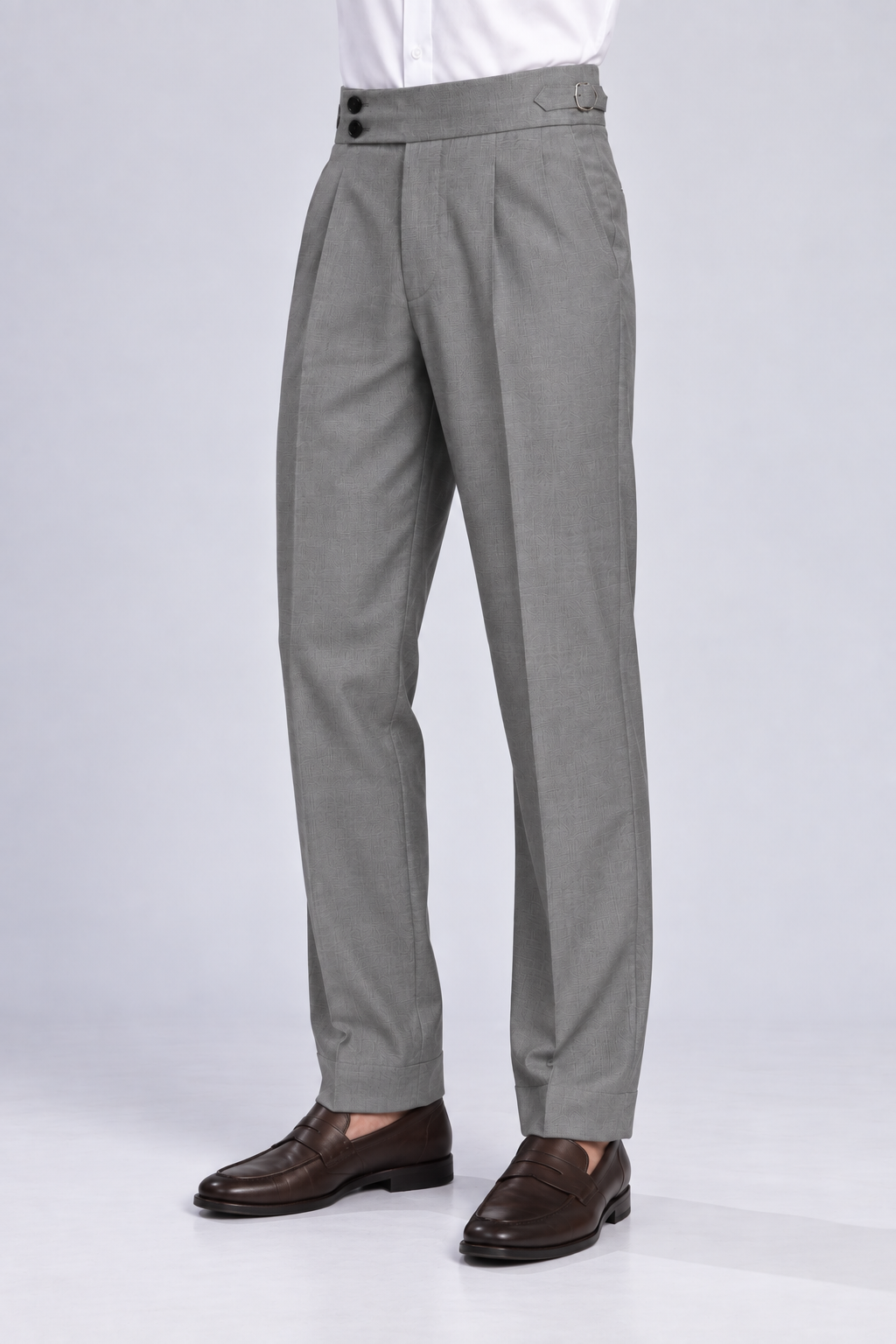 Light Grey Italian Double-Button Pleated Trousers
