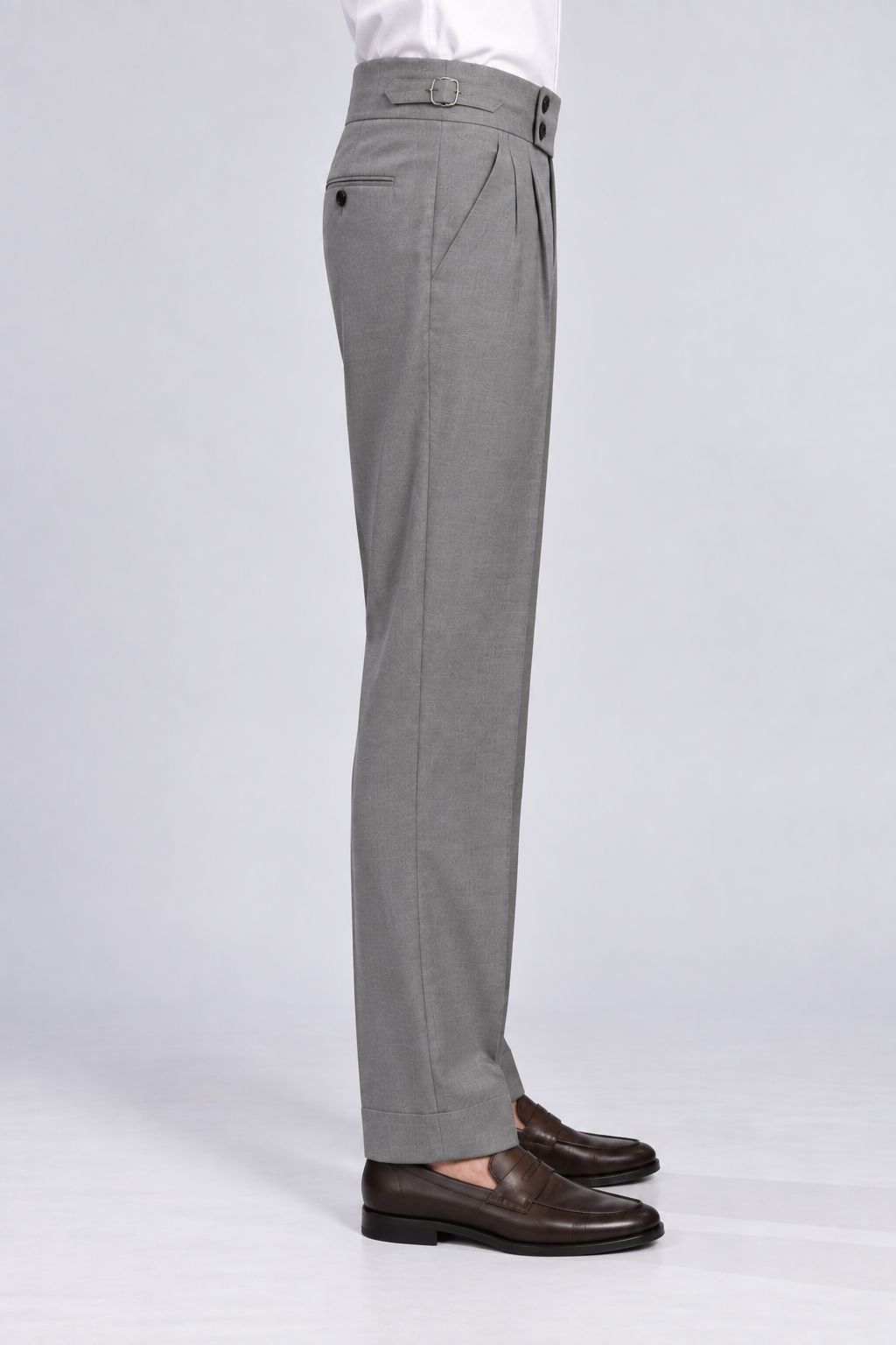 Light Grey Italian Double-Button Pleated Trousers