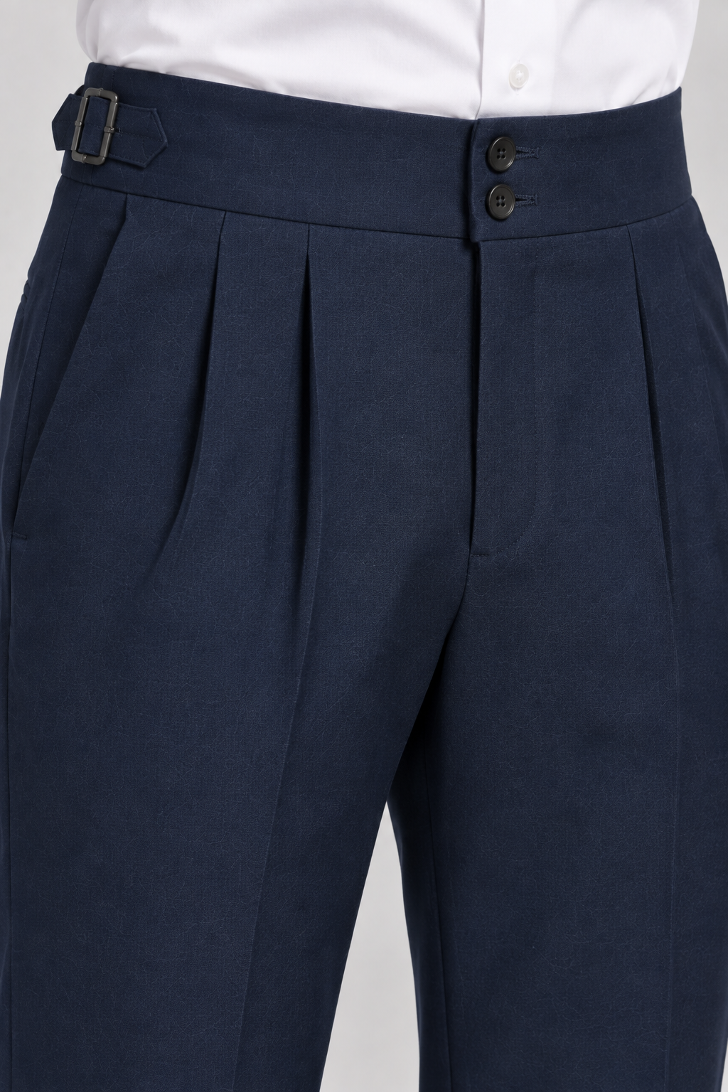Navy Blue Italian Double-Button Pleated Trousers