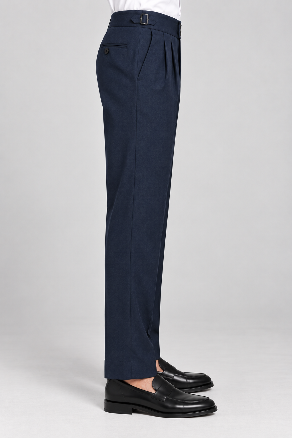 Navy Blue Italian Double-Button Pleated Trousers
