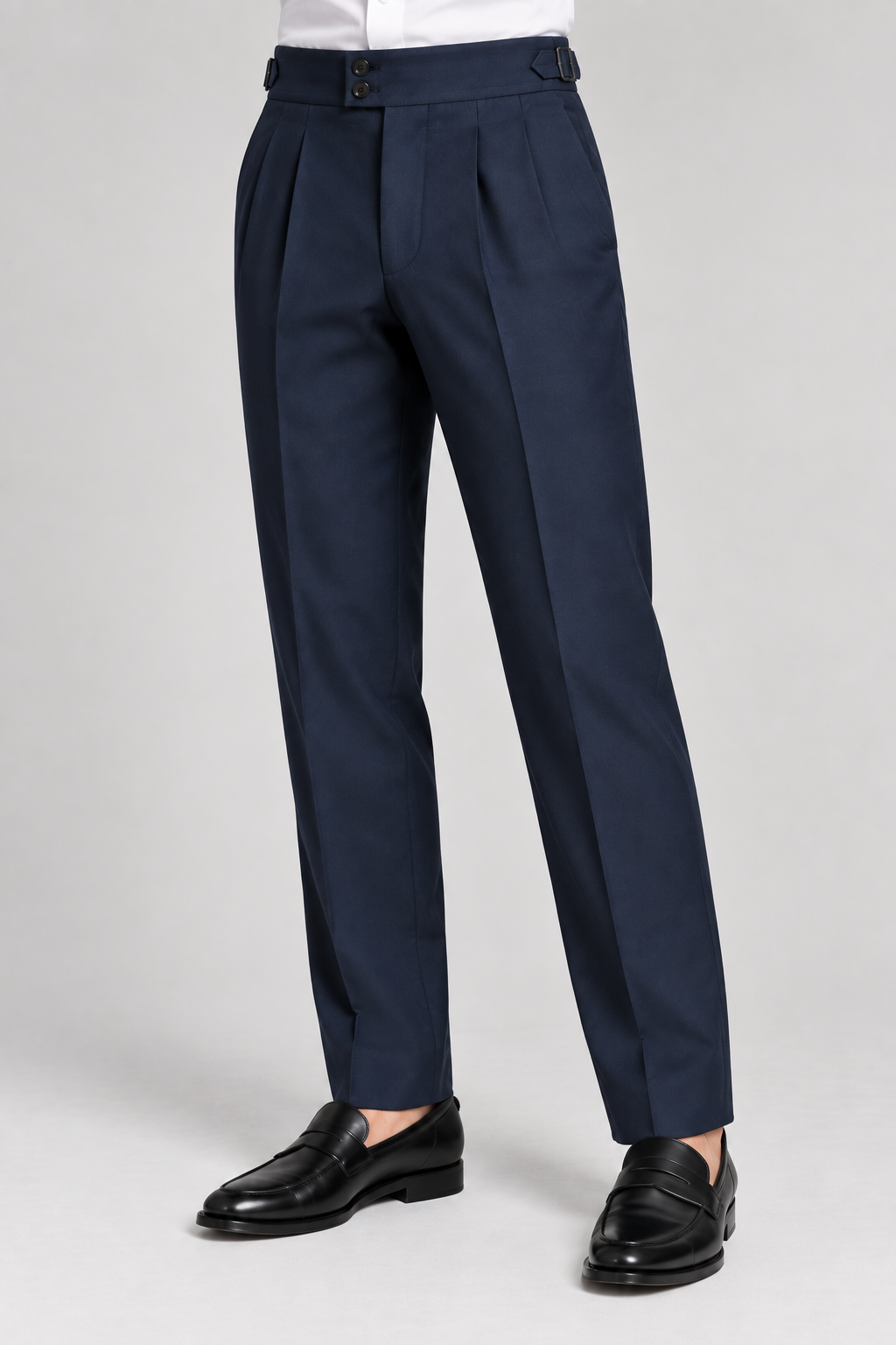 Navy Blue Italian Double-Button Pleated Trousers