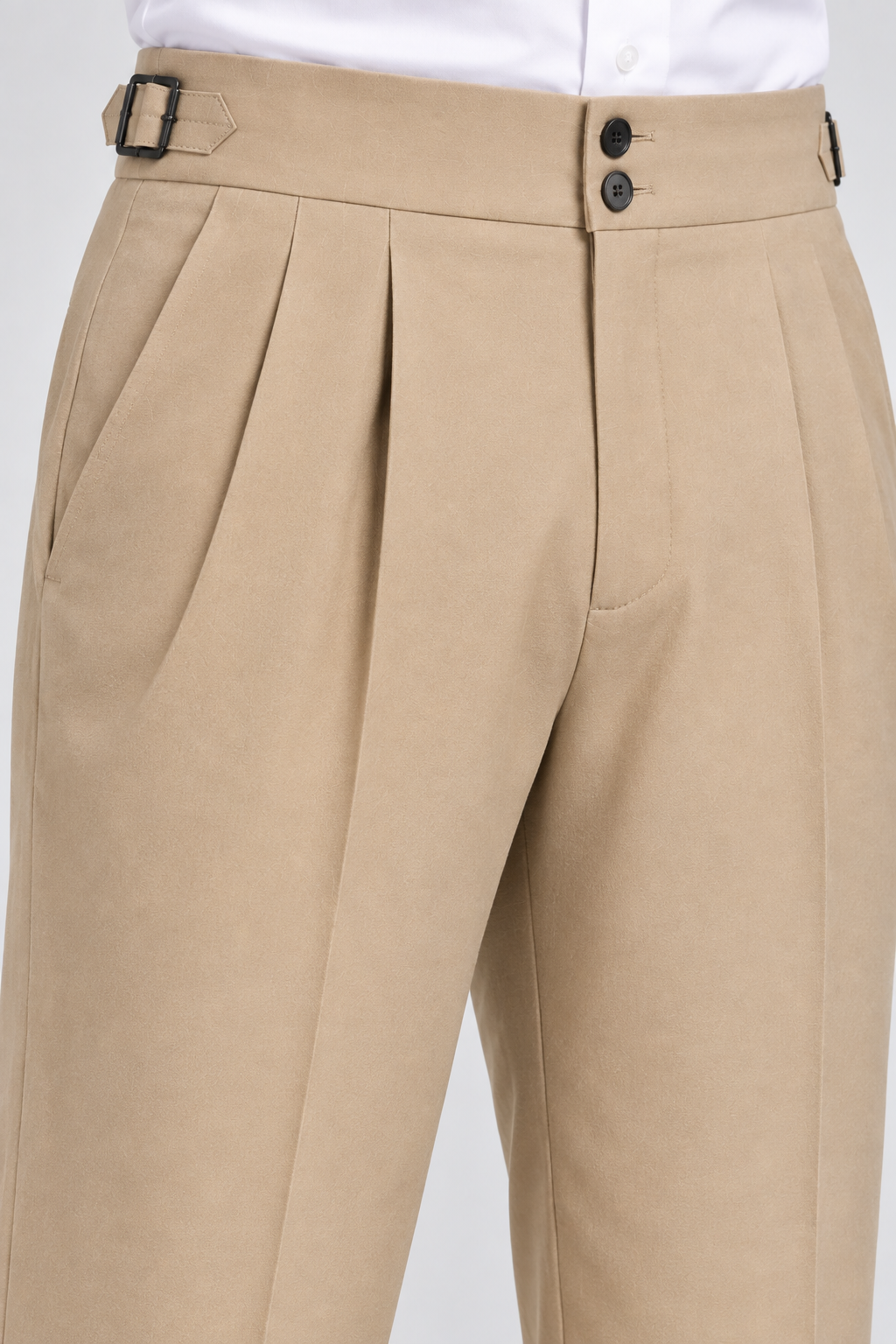Beige Italian Double-Button Pleated Trousers