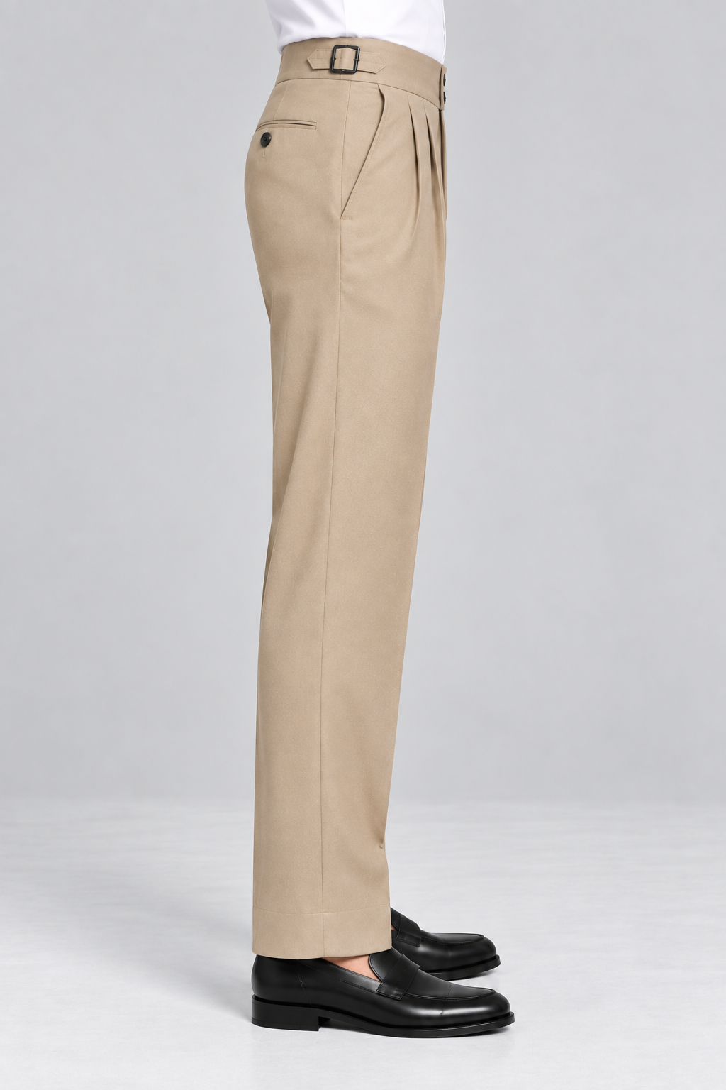 Beige Italian Double-Button Pleated Trousers