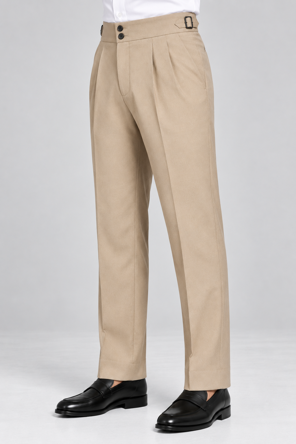 Beige Italian Double-Button Pleated Trousers