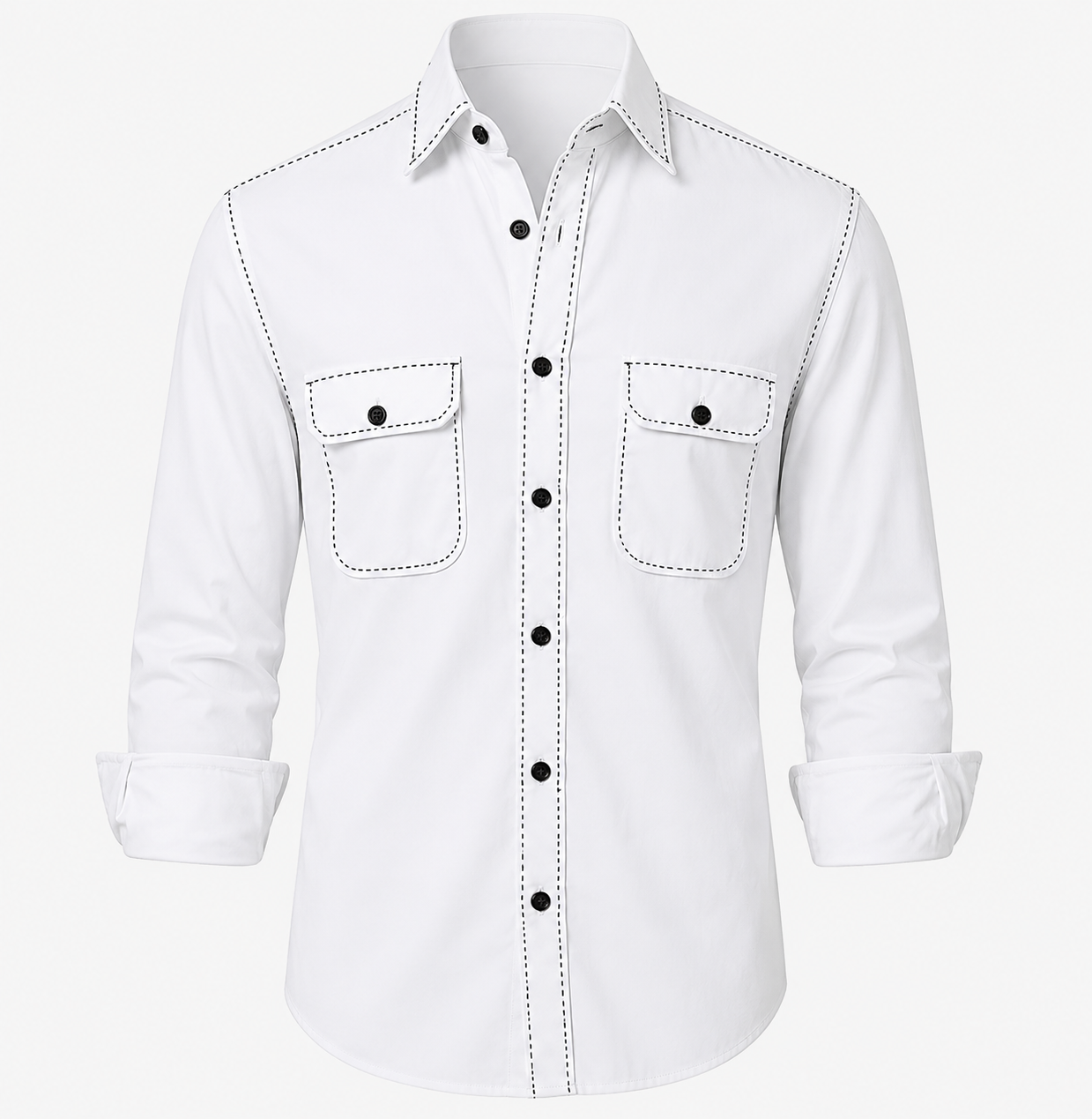 Kamizz White Hand-Stitched Detail Shirt