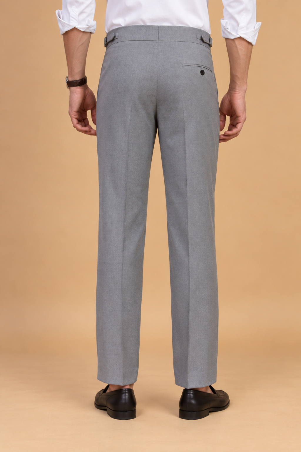 Grey European Cut Straight-Fit Trousers