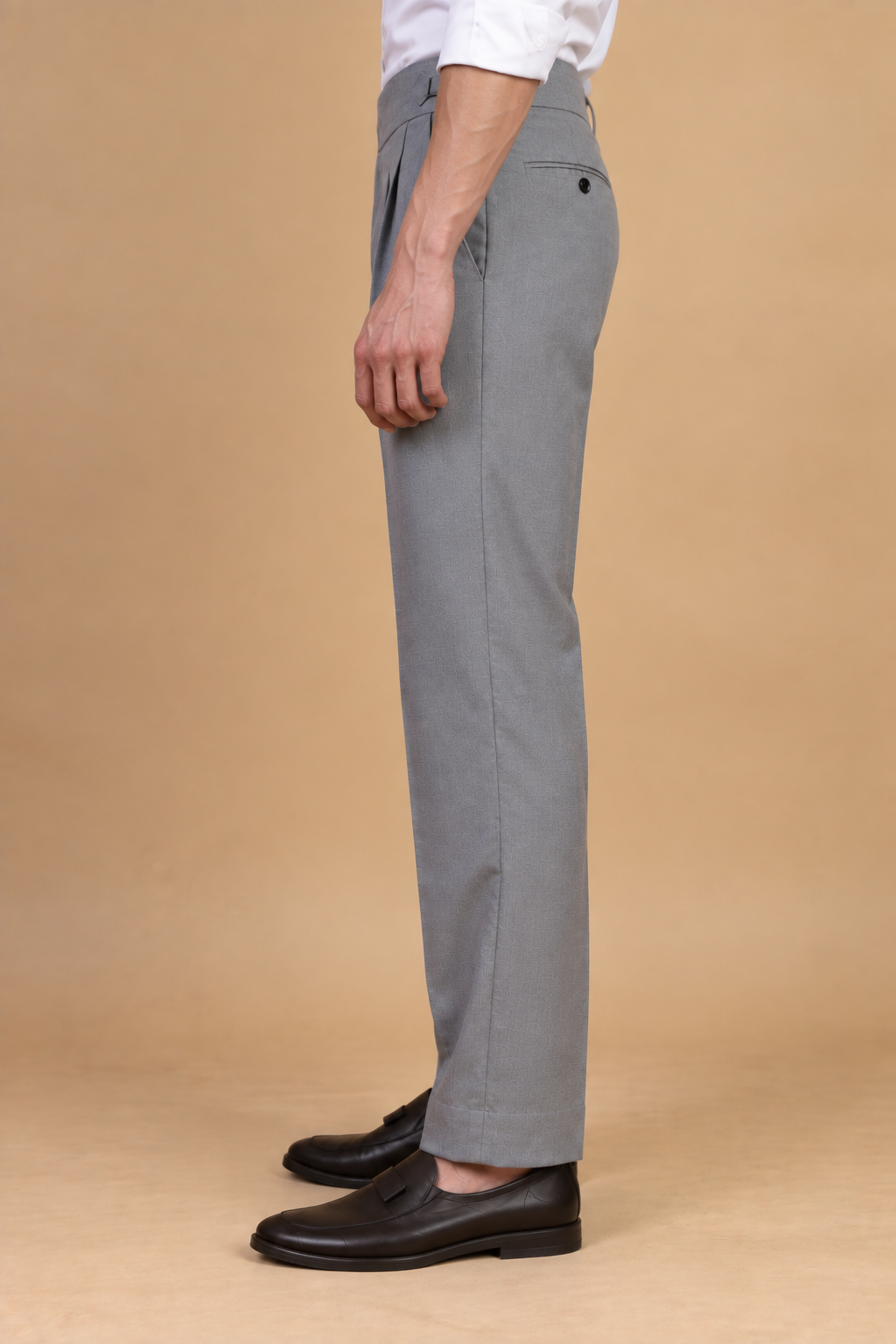 Grey European Cut Straight-Fit Trousers