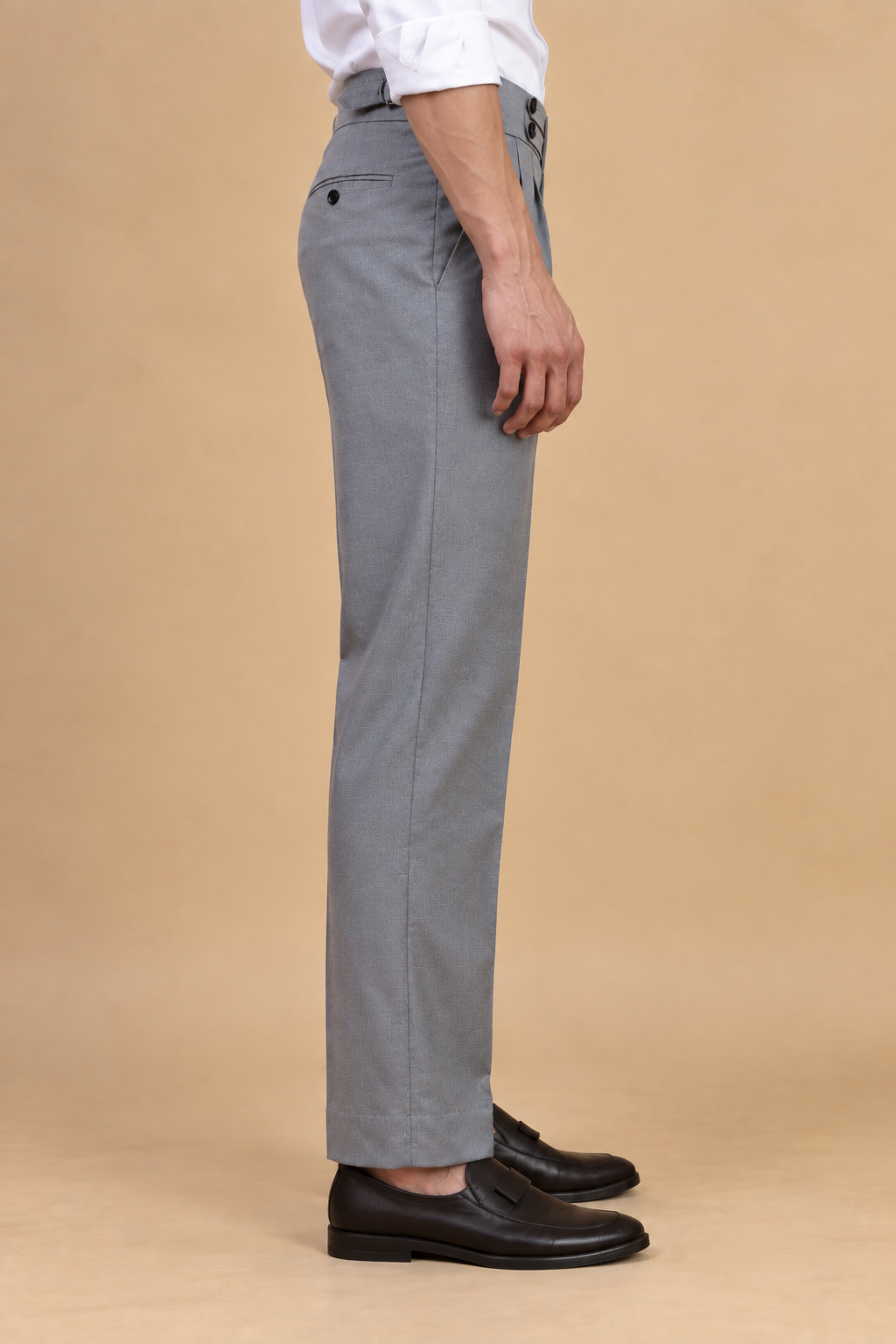 Grey European Cut Straight-Fit Trousers
