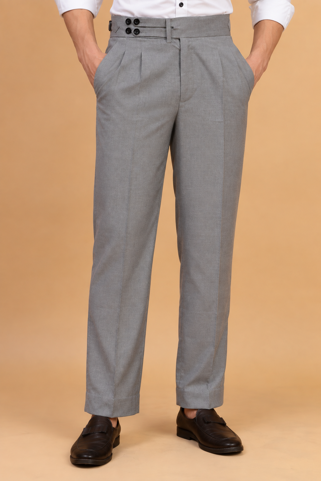 Grey European Cut Straight-Fit Trousers