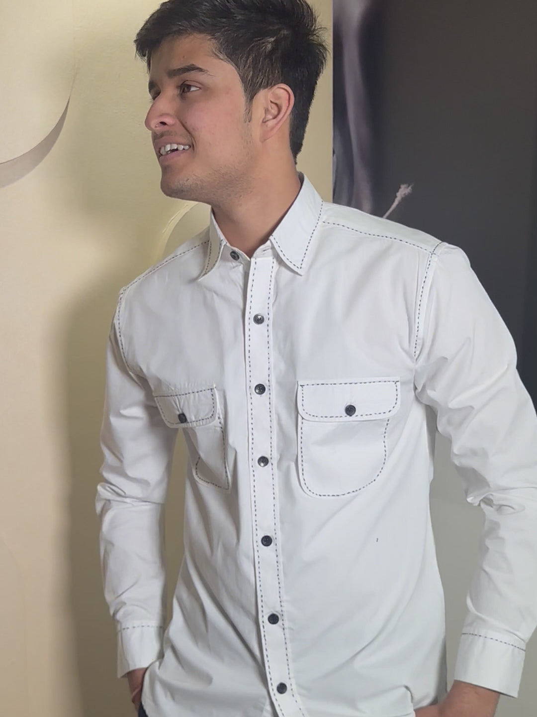 Kamizz White Hand-Stitched Detail Shirt